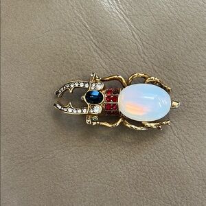 Joan Rivers Gold and White Insect Brooch with Opalescent Body